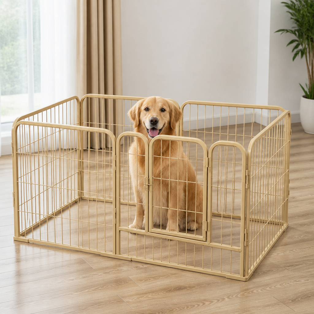 Ortekor Foldable Heavy-Duty Wood & Steel Pet Playpen