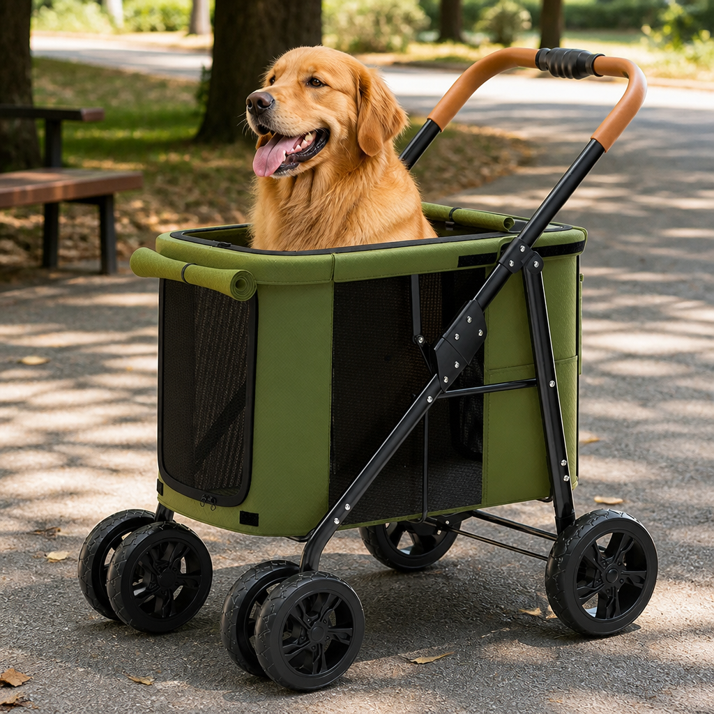 Ortekor Foldable Large-Capacity All-Terrain Wheels Dog Stroller