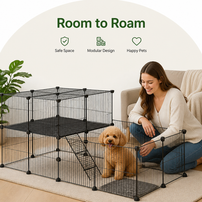 Ortekor Foldable & Modular Pet Playpen (With Door & Ladder)