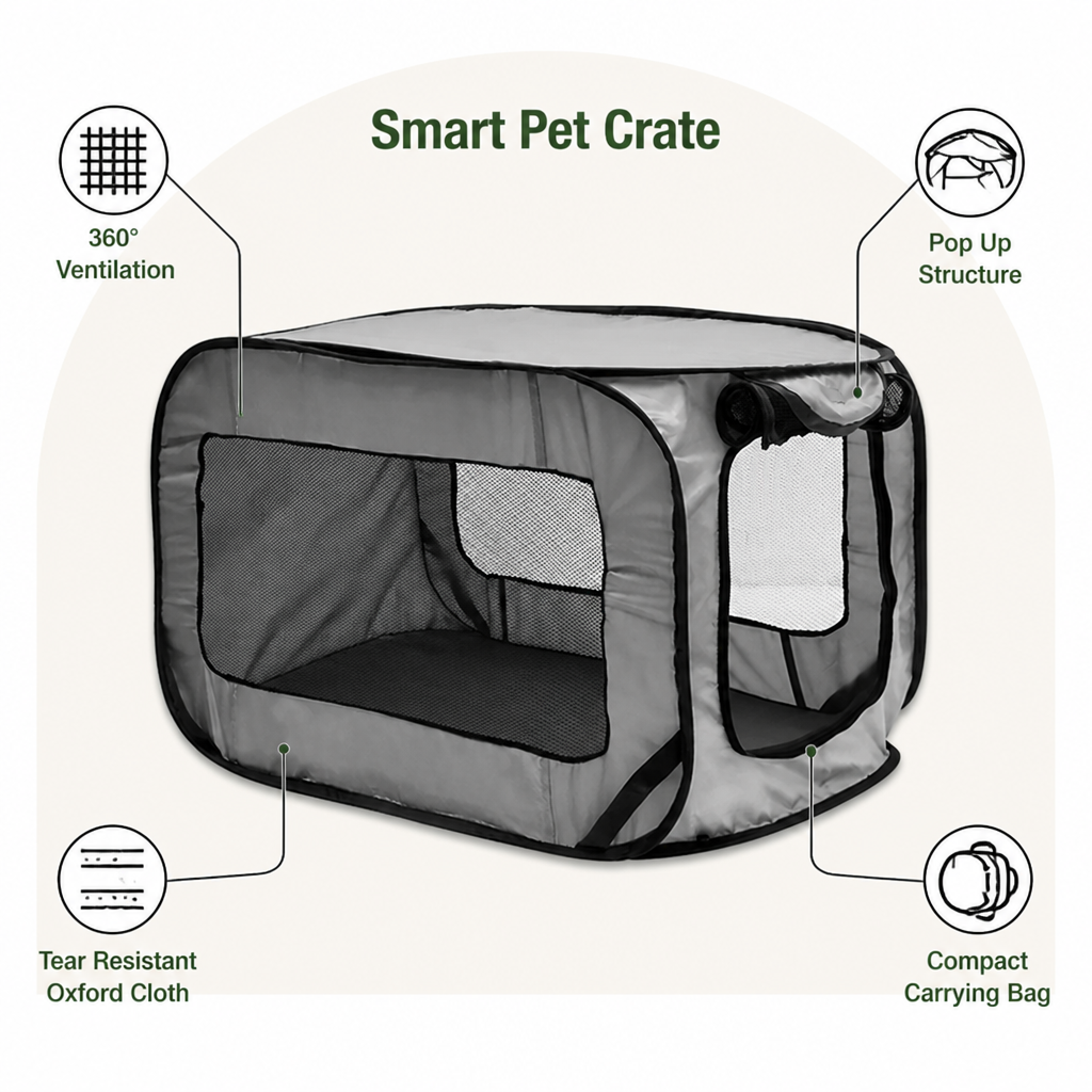 Ortekor Foldable Oxford & Mesh Travel Crate (Carry Bag Included)