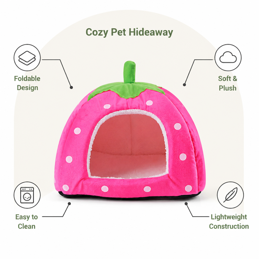 Ortekor Foldable Plush Pet Tent (Strawberry Shape)