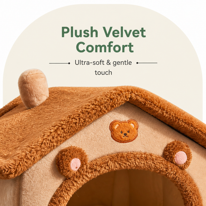 Ortekor Foldable Plush Velvet & Flannelette Pet House (Removable Washable Cushion)