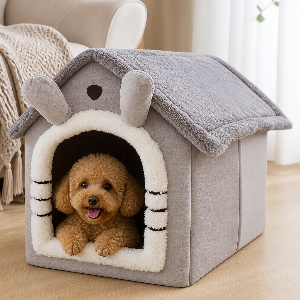 Ortekor Foldable Plush Velvet & Washable Pet House (Removable Cushion)