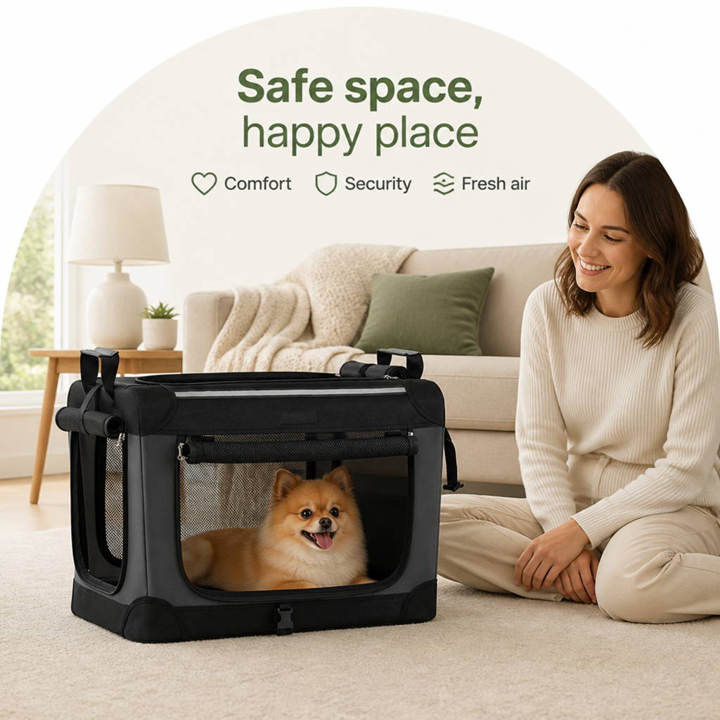 Ortekor Foldable & Portable Steel Frame Dog Crate (Removable Sherpa Cushion)