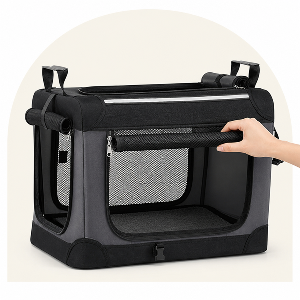 Ortekor Foldable & Portable Steel Frame Dog Crate (Removable Sherpa Cushion)