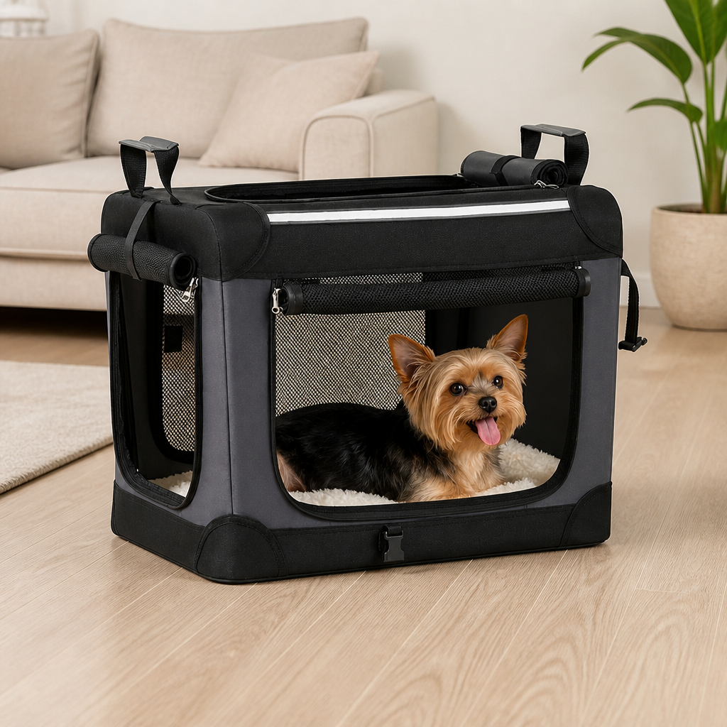 Ortekor Foldable & Portable Steel Frame Dog Crate (Removable Sherpa Cushion)