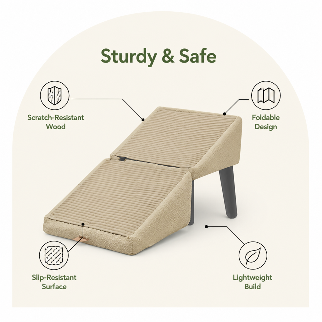 Ortekor Foldable Scratch-Resistant Wood Pet Ramp (Slip-Resistant Surface)