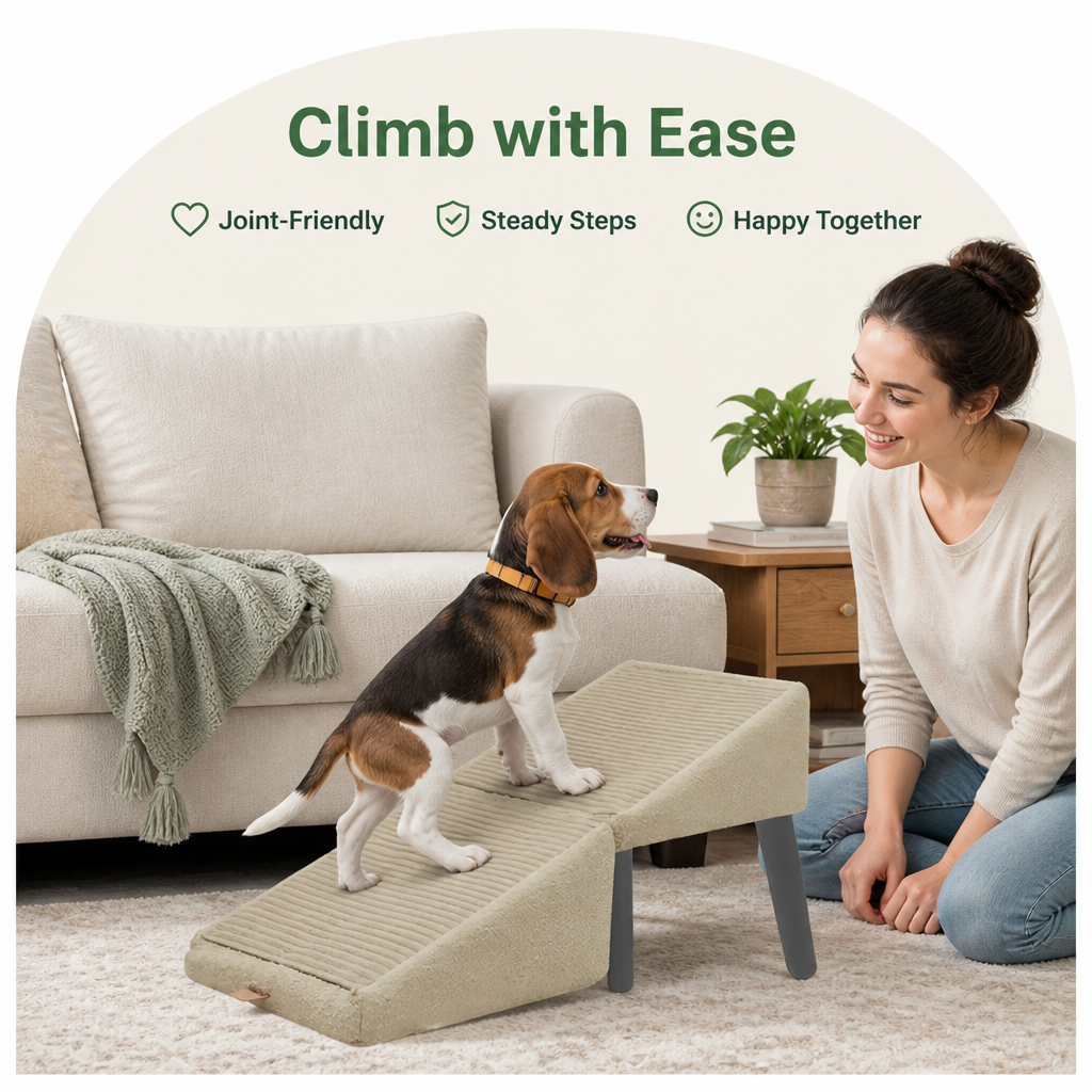 Ortekor Foldable Scratch-Resistant Wood Pet Ramp (Slip-Resistant Surface)