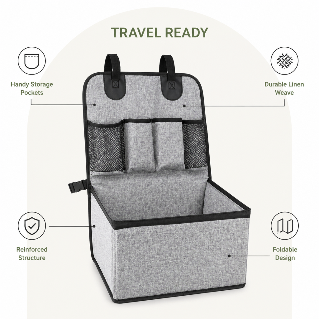 Ortekor Foldable & Stable Linen Fabric Car Booster Seat (Front Seat)
