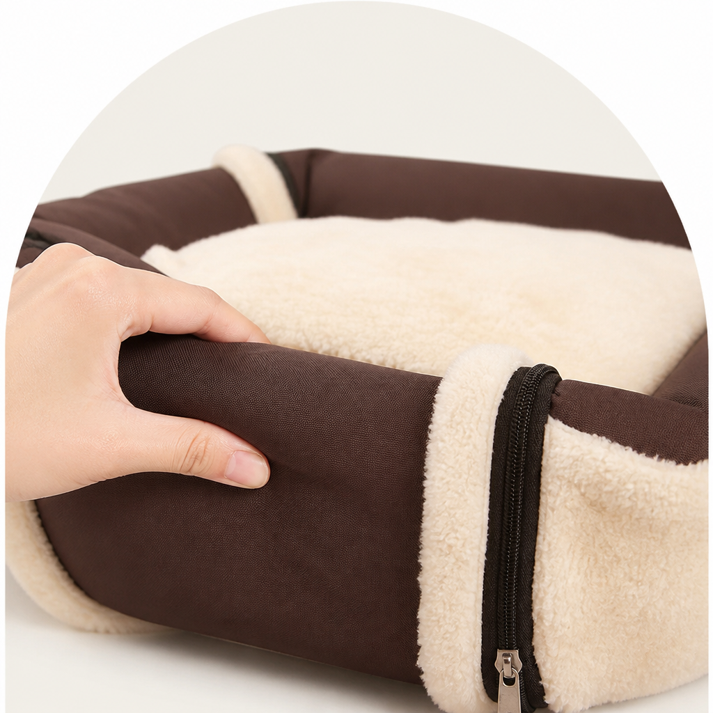 Ortekor Foldable & Washable Enclosed Plush Dog Bed (Removable Cushion)