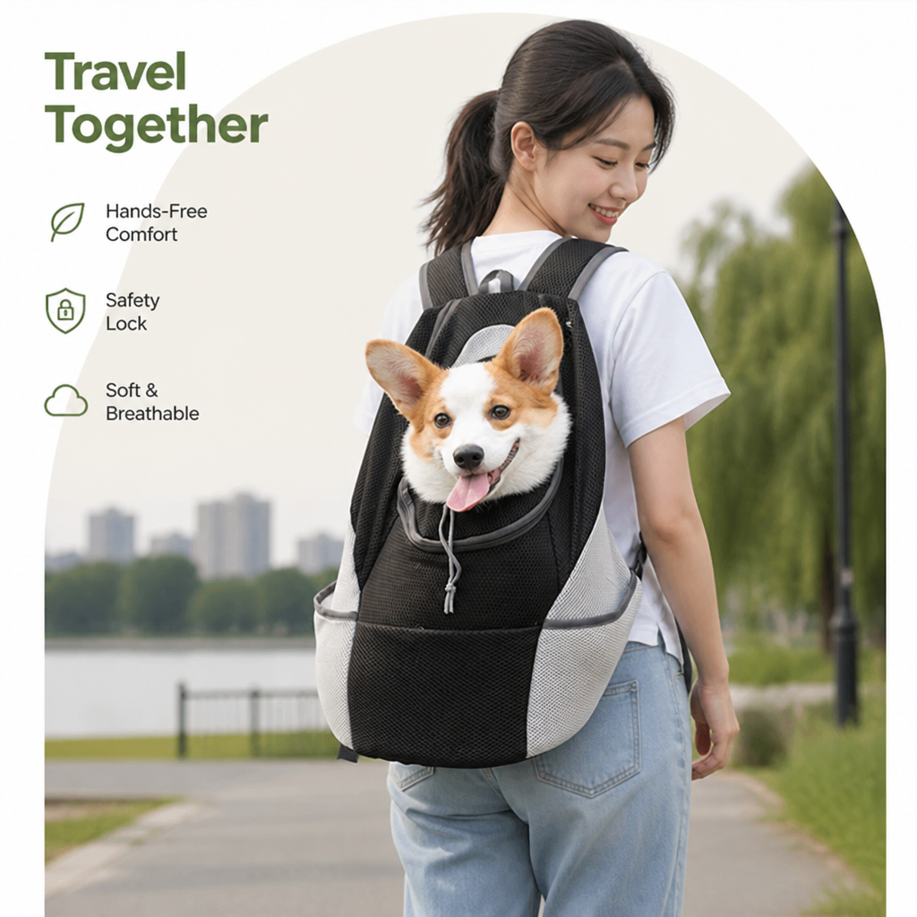 Ortekor Hands-Free & Safety Lock Oxford Mesh Dog Carrier Backpack (Machine-Washable)