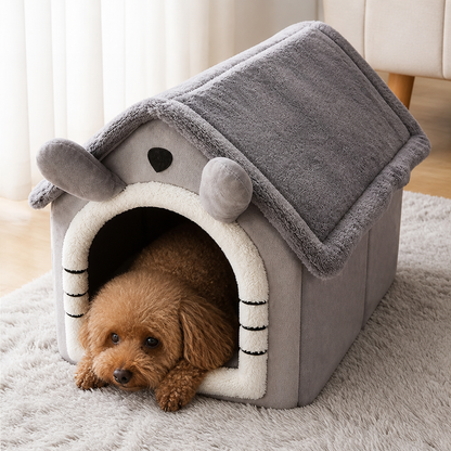 Casita para mascotas Ortekor de terciopelo afelpado y franela con calefacción (cojín extraíble)