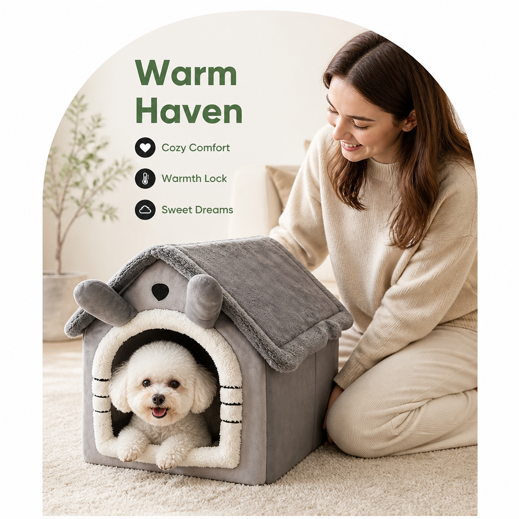 Casita para mascotas Ortekor de terciopelo afelpado y franela con calefacción (cojín extraíble)