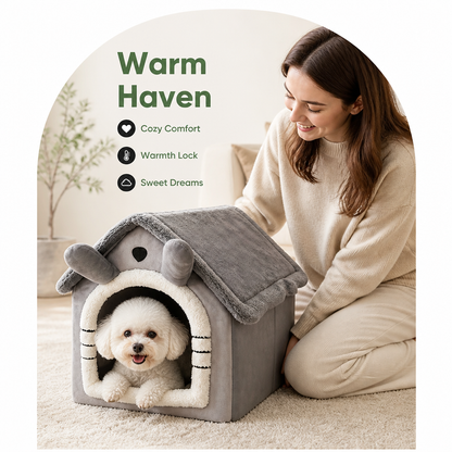 Casita para mascotas Ortekor de terciopelo afelpado y franela con calefacción (cojín extraíble)