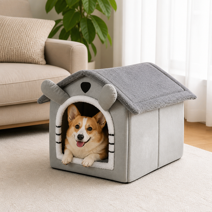 Casita para mascotas Ortekor de terciopelo afelpado y franela con calefacción (cojín extraíble)
