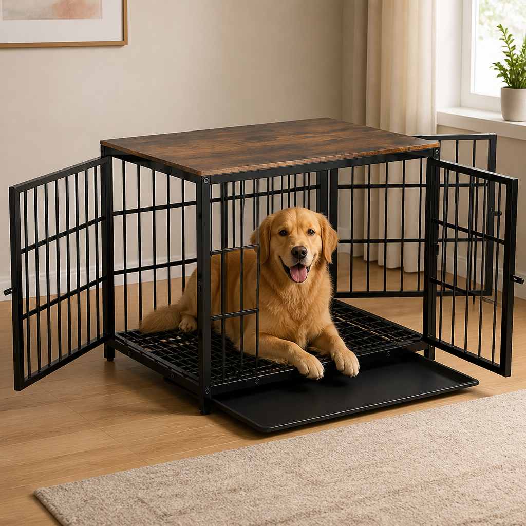 Jaula para perros de 3 puertas de alta resistencia Ortekor (bandeja deslizante extraíble)