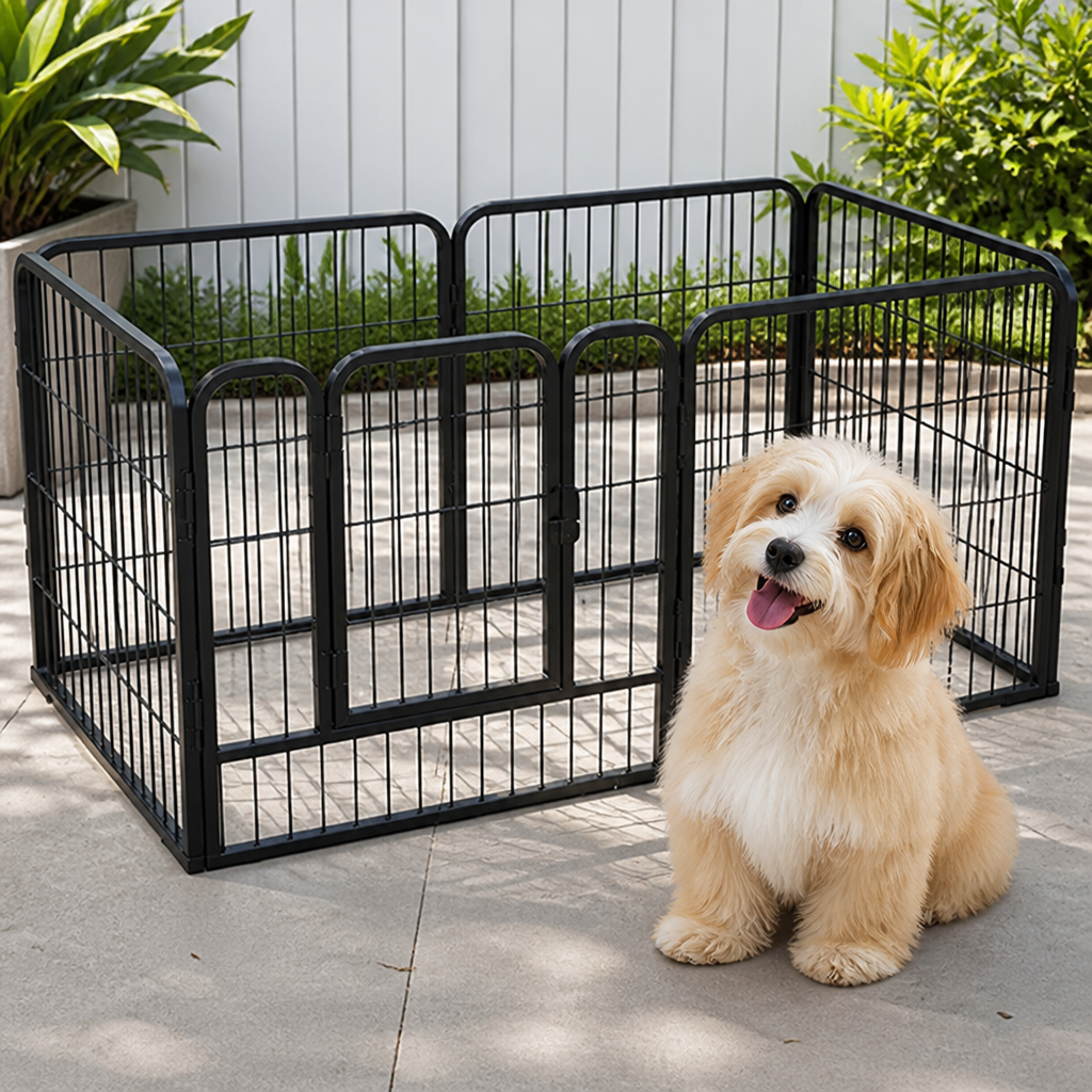 Ortekor Heavy-Duty Foldable Wood & Steel Pet Playpen