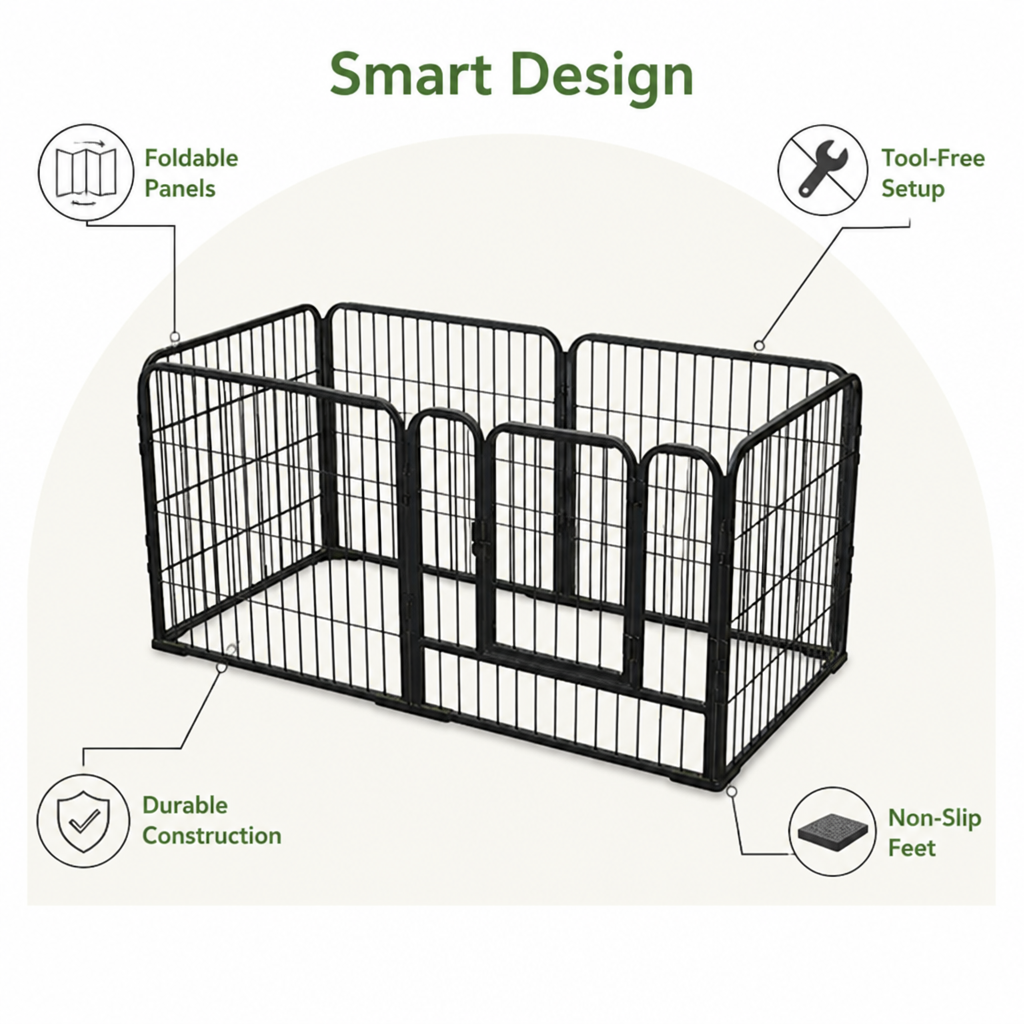 Ortekor Heavy-Duty Foldable Wood & Steel Pet Playpen