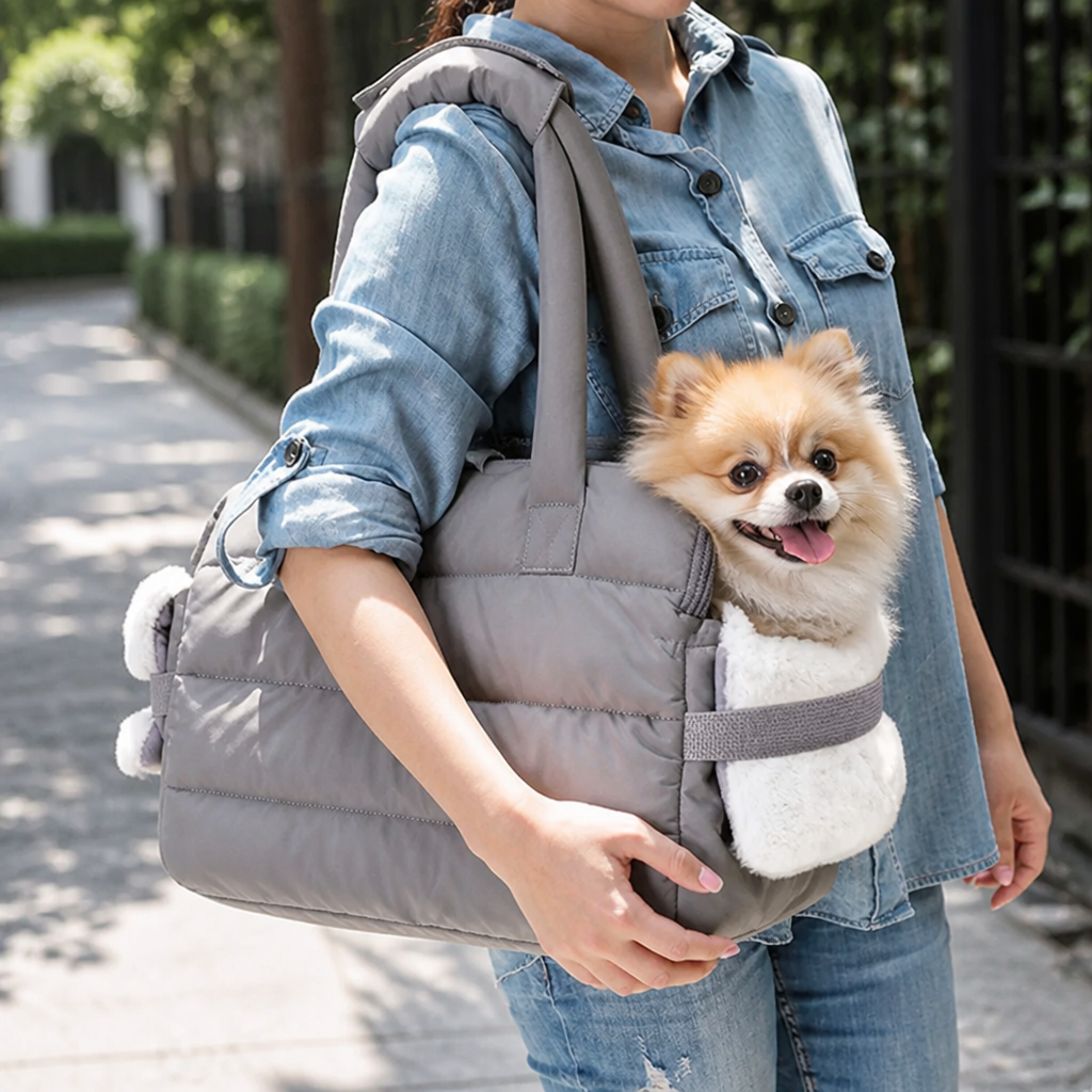 Ortekor Insulated Faux-Fur & Windproof Nylon Pet Carrier (Includes Two Mats)