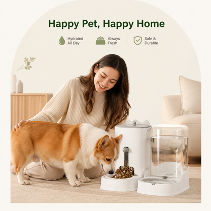 Ortekor Large Capacity Gravity-Fed Ceramic Pet Feeder & Water Dispenser