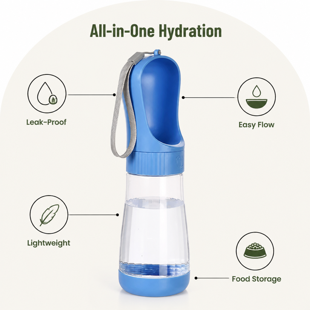 Ortekor Leak-Proof & Lightweight Dog Water Bottle (Food & Water Combo)
