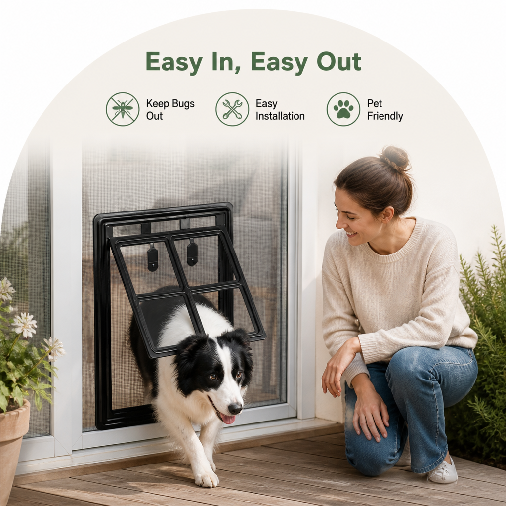 Ortekor Lockable Two-Way Roller Pet Screen Door (Fits Most Screens)