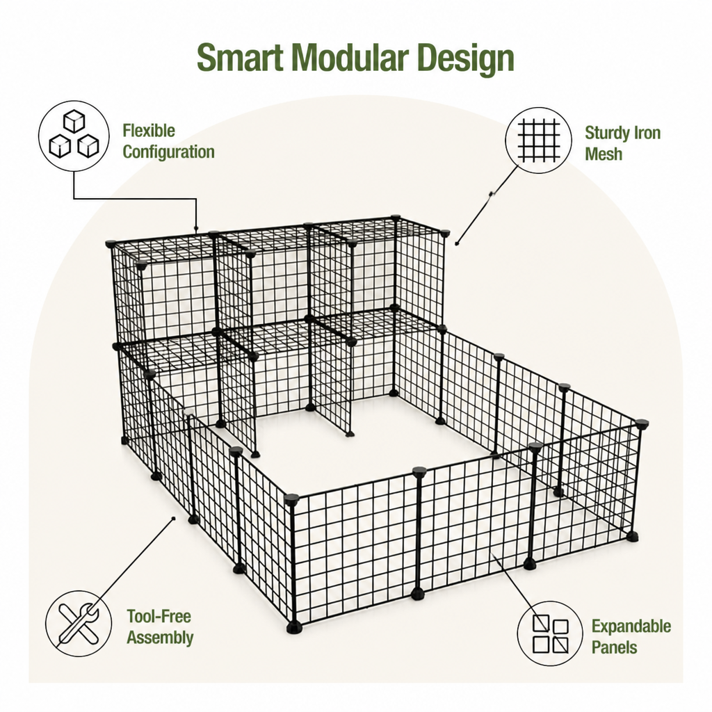 Ortekor Modular Interlocking Iron Mesh Cage Panels (Tool-Free)