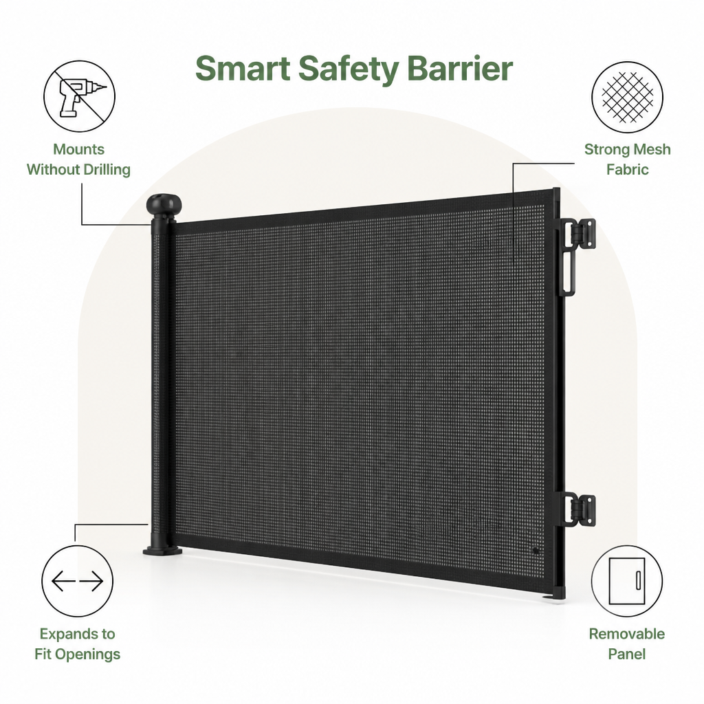 Ortekor No-Drill Adjustable Retractable Mesh Pet Gate