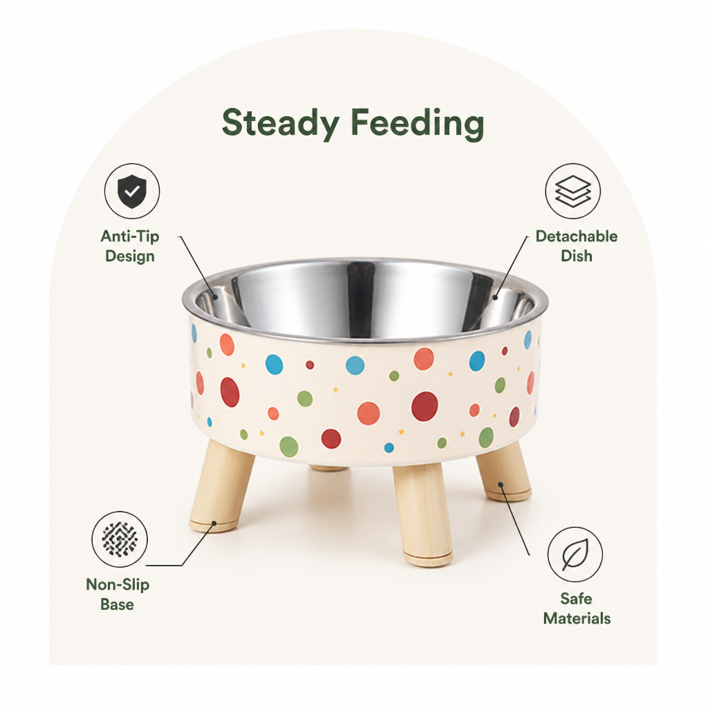 Ortekor Non-Slip & Anti-Tip Pet Bowl (Detachable Dish)