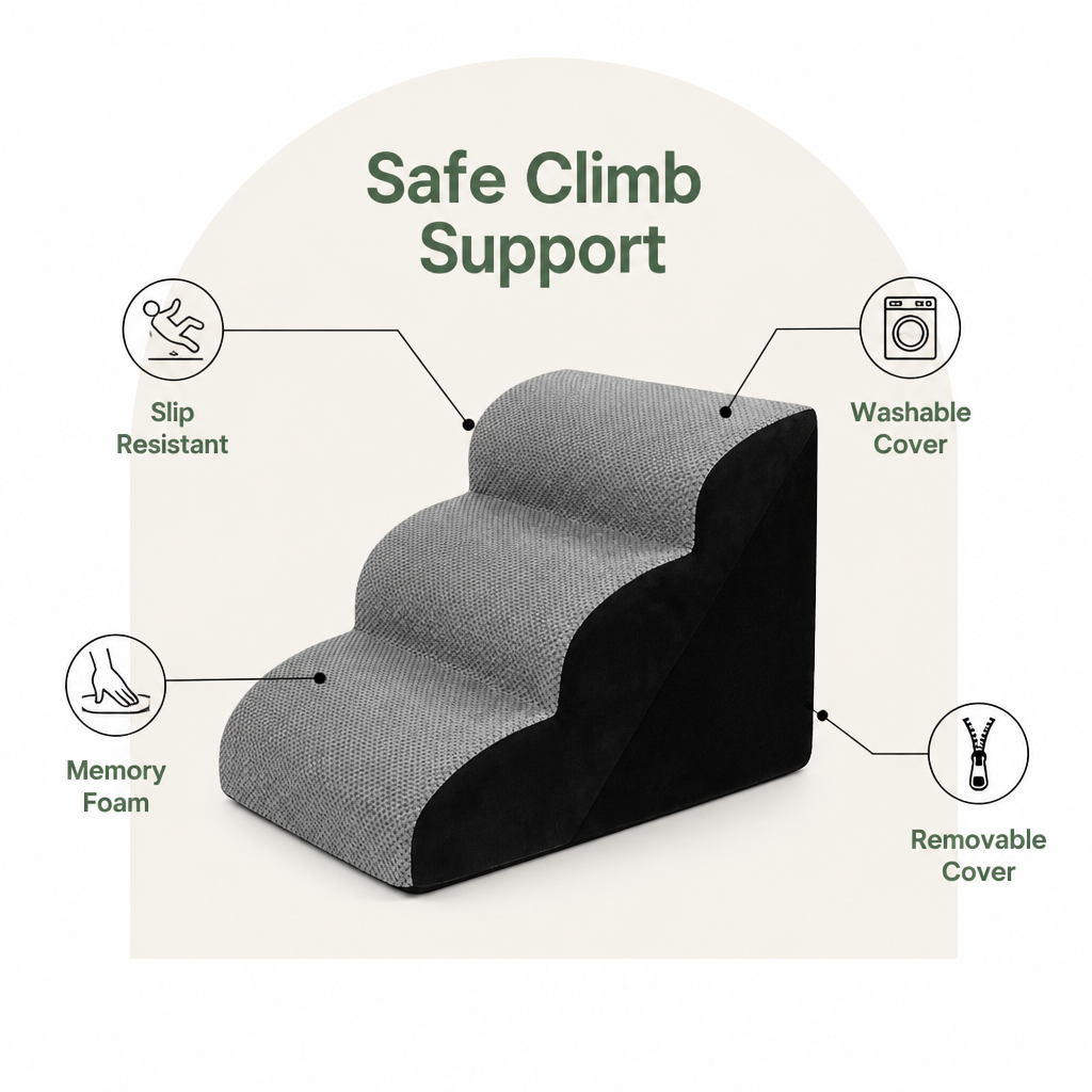 Ortekor Non-Slip Memory Foam Pet Ramp (Foldable, Washable)