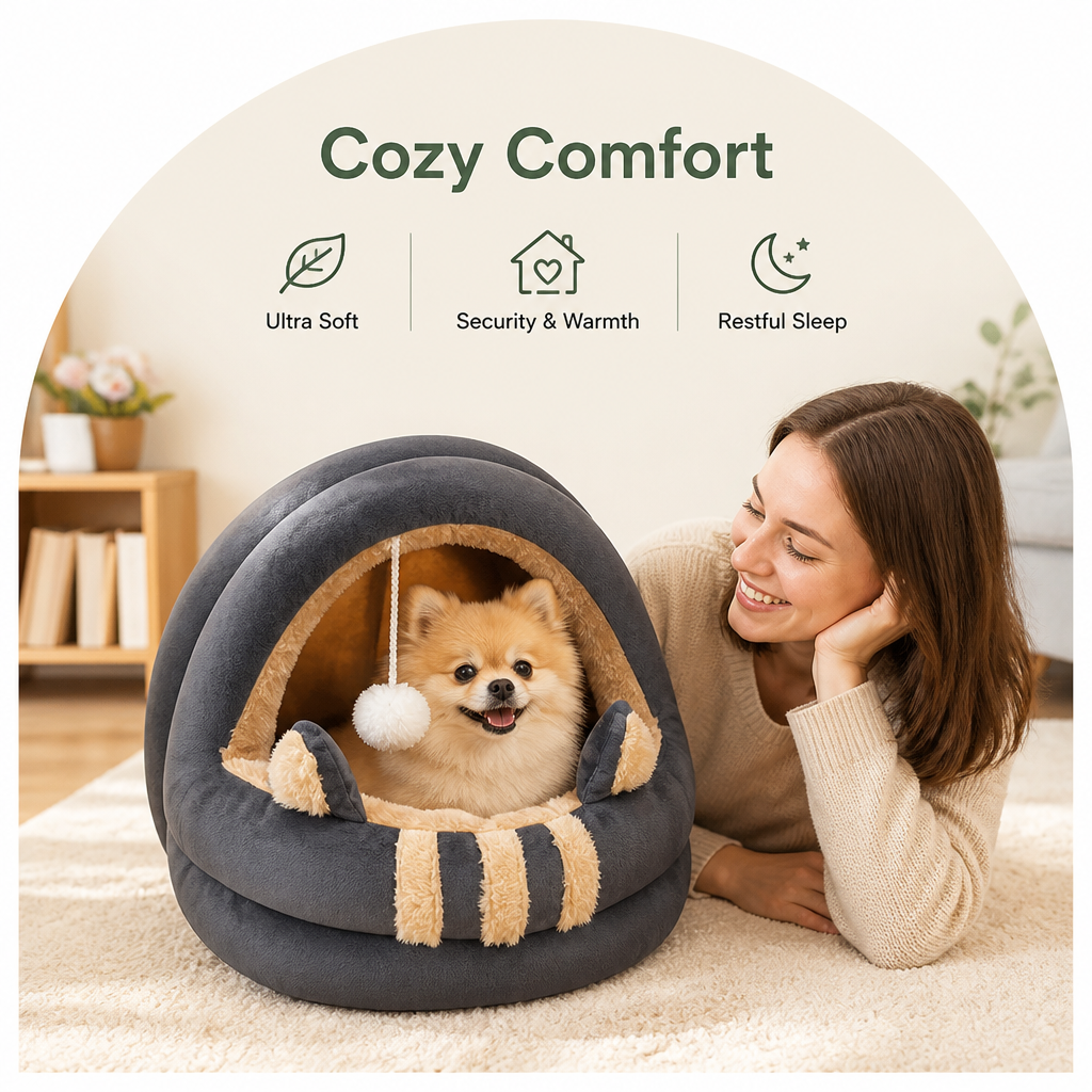 Ortekor Plush Arctic Velvet & Insulated Cat Cave Bed