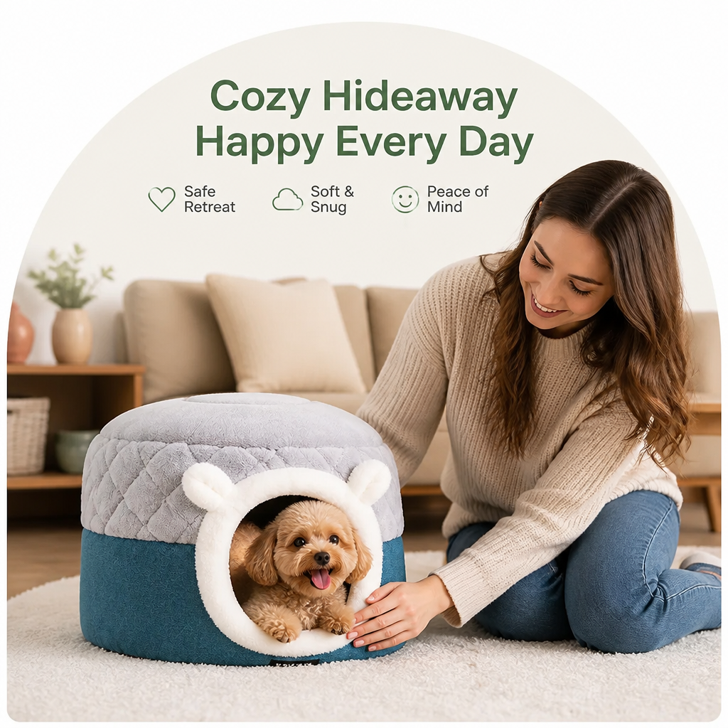 Ortekor Plush Convertible Pop-Top Pet Bed (Removable Cushion)