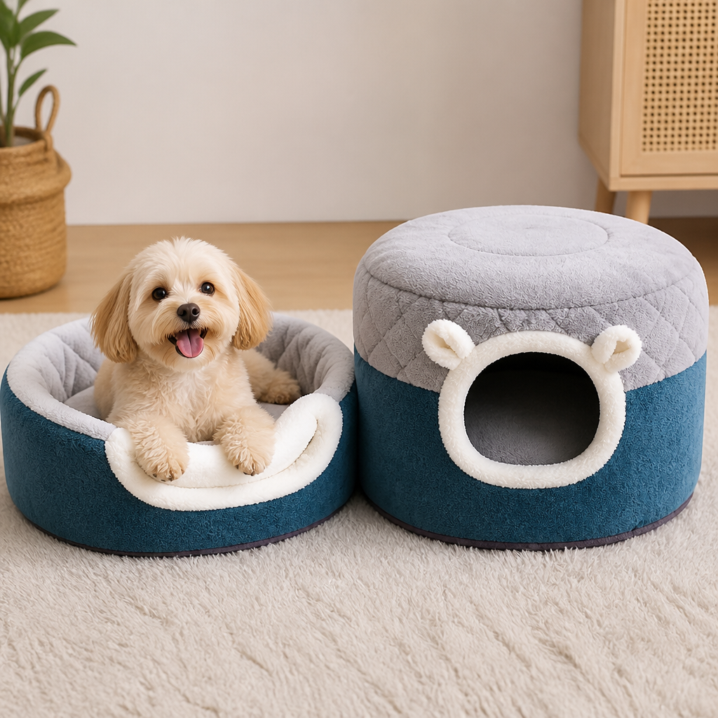 Ortekor Plush Convertible Pop-Top Pet Bed (Removable Cushion)