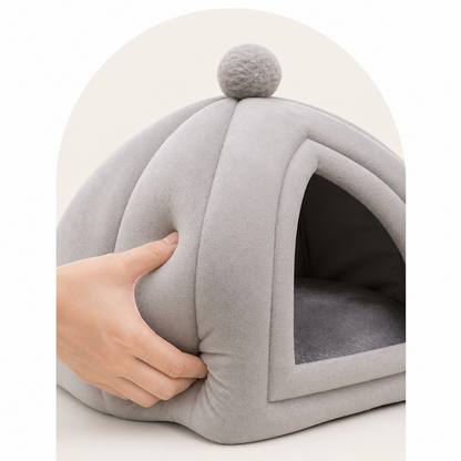 Ortekor Plush Coral Velvet Cat & Small Dog Cave Bed (Machine-Washable)