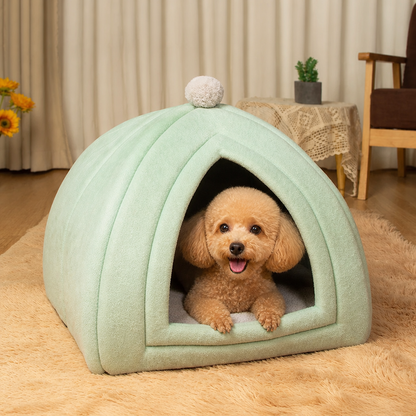 Ortekor Plush Coral Velvet Cat & Small Dog Cave Bed (Machine-Washable)