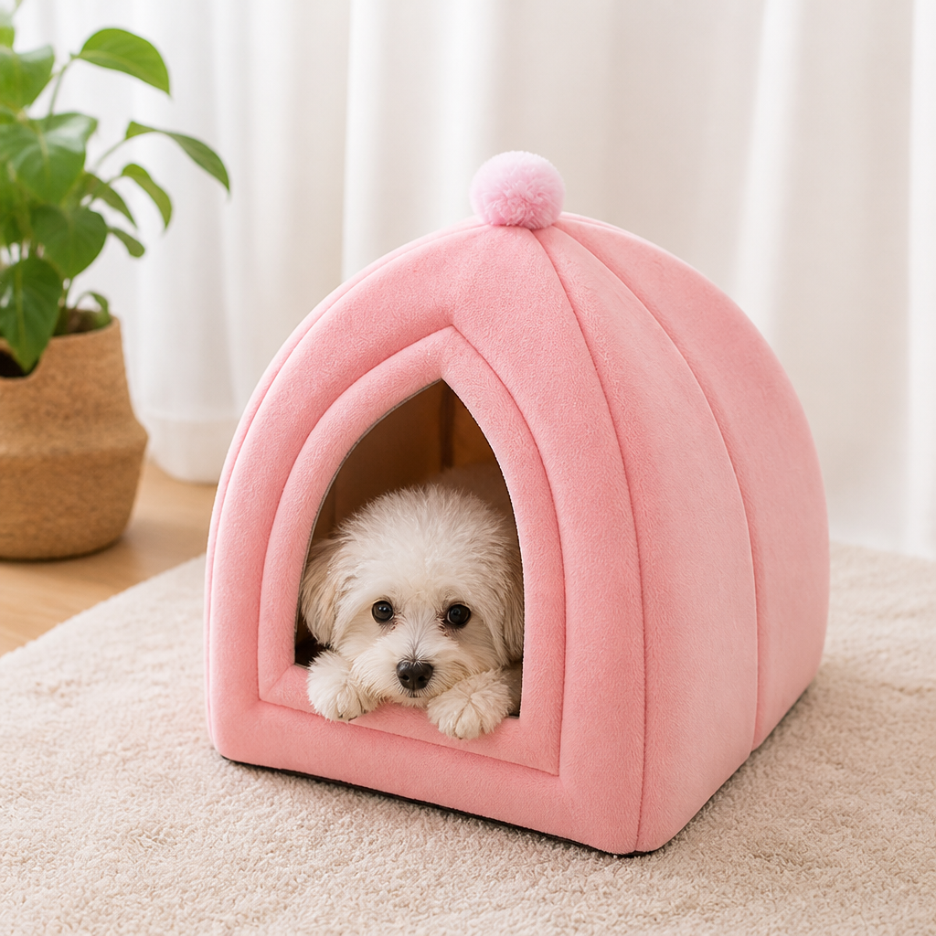 Ortekor Plush Coral Velvet Cat & Small Dog Cave Bed (Machine-Washable)