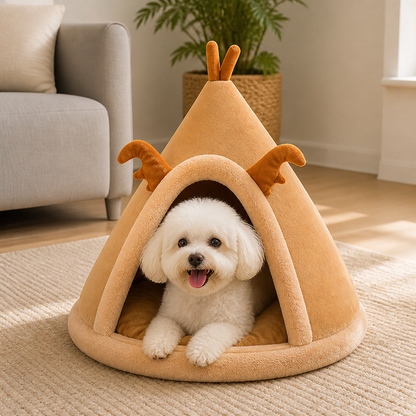 Ortekor Plush Coral Velvet & PP Cotton Pet Teepee