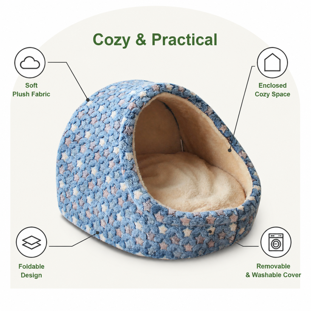 Ortekor Plush Velvet Foldable Dog Bed (Removable Cover)