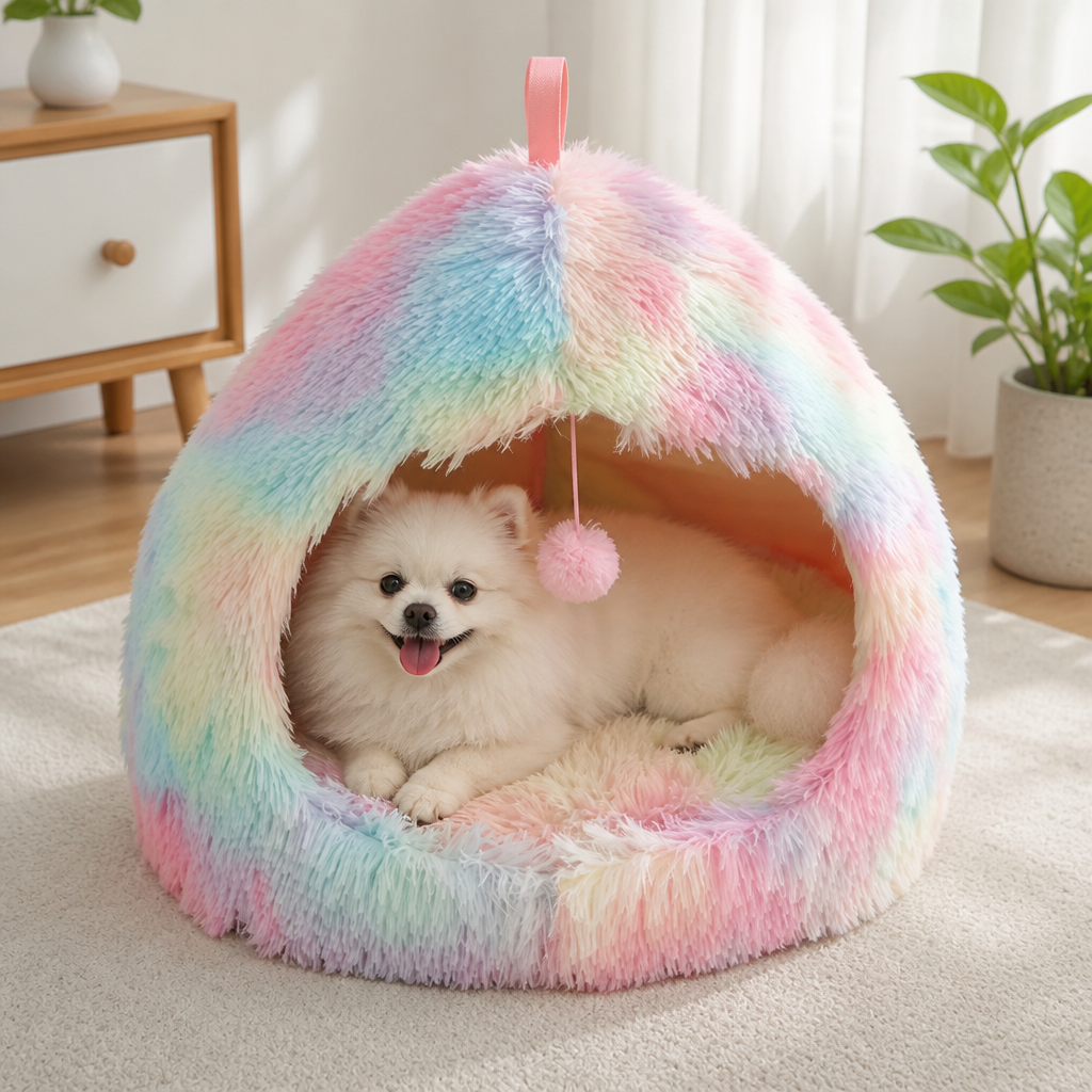 Ortekor Plush Velvet & Non-Slip Pet Bed (Includes Hanging Balls)
