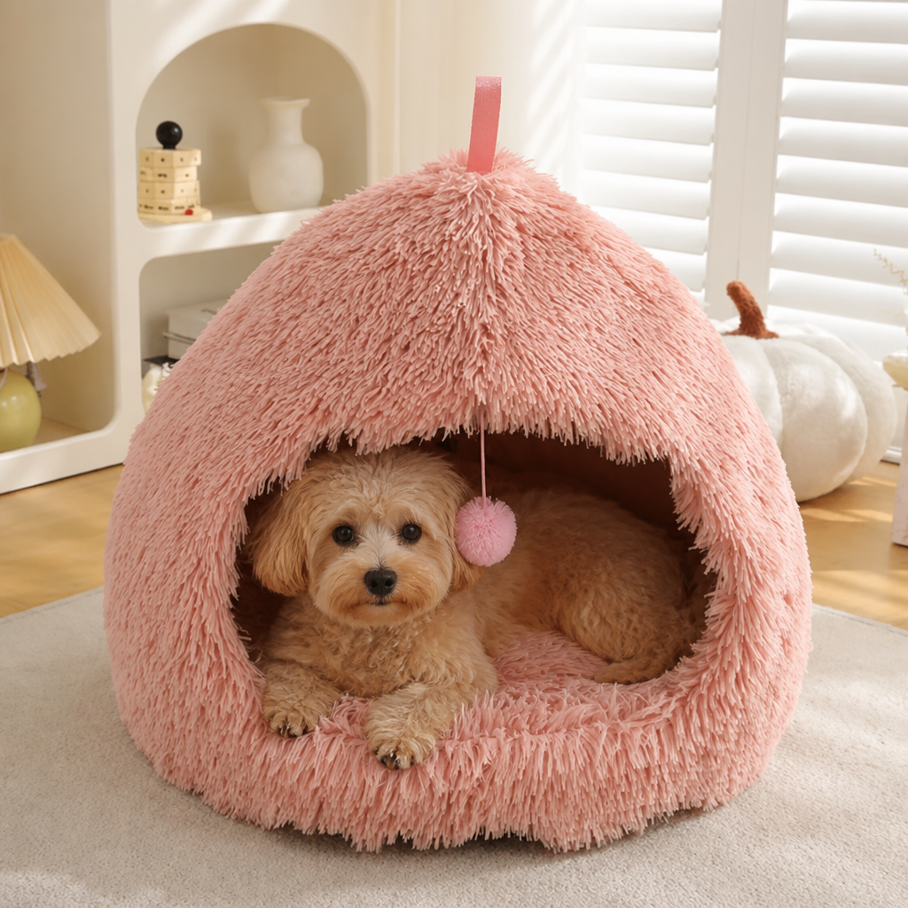 Ortekor Plush Velvet & Non-Slip Pet Bed (Includes Hanging Balls)