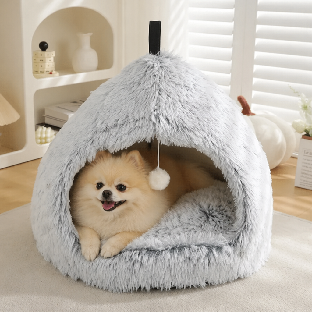 Ortekor Plush Velvet & Non-Slip Pet Bed (Includes Hanging Balls)