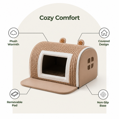 Ortekor Plush Warm Cave Dog Bed (Removable Washable Pad)