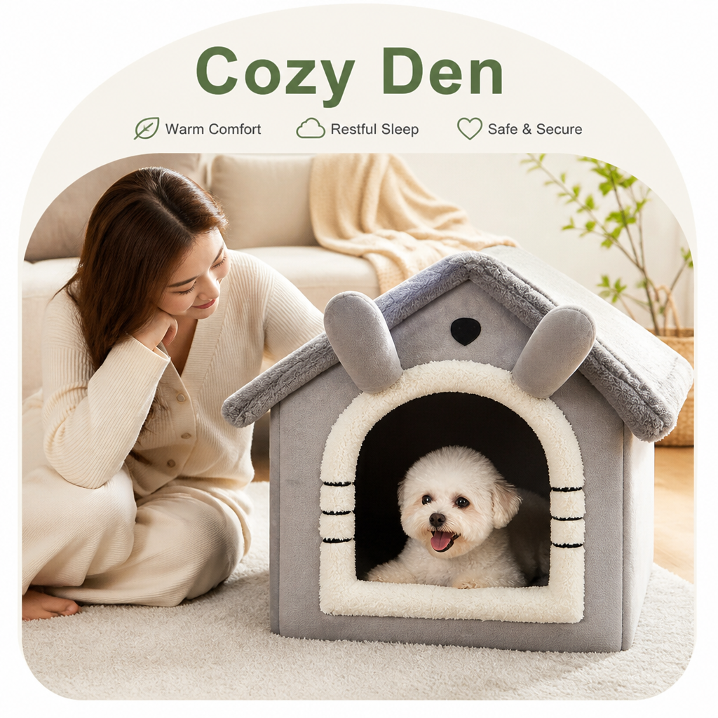 Ortekor Plush Warm House Dog Bed (Removable Cushion)