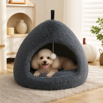 Ortekor Plush Warm Non-Slip Hooded Pet Bed