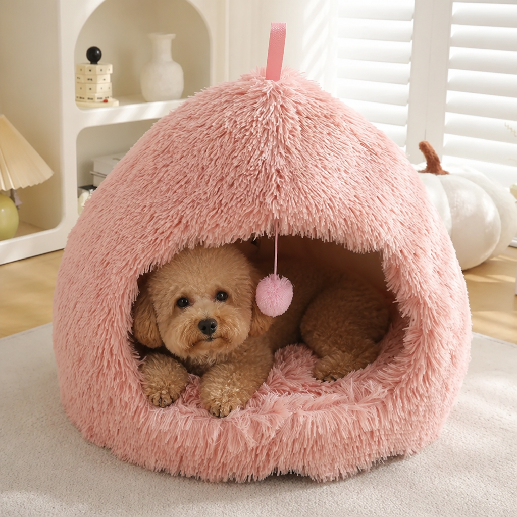 Ortekor Plush Warm Non-Slip Hooded Pet Bed