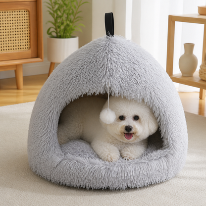 Ortekor Plush Warm Non-Slip Hooded Pet Bed