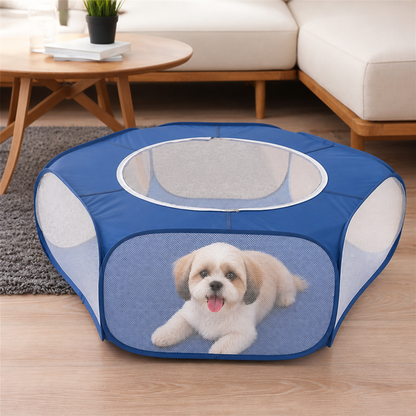 Ortekor Pop-Up & Foldable Transparent Mesh Pet Playpen (Water-Absorbing Liner)