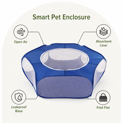 Ortekor Pop-Up & Foldable Transparent Mesh Pet Playpen (Water-Absorbing Liner)
