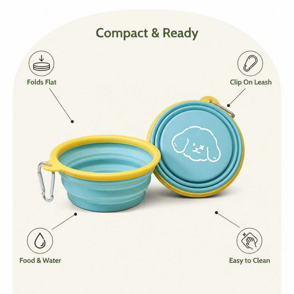 Ortekor Portable Collapsible Silicone Pet Bowl (Leash Clip)