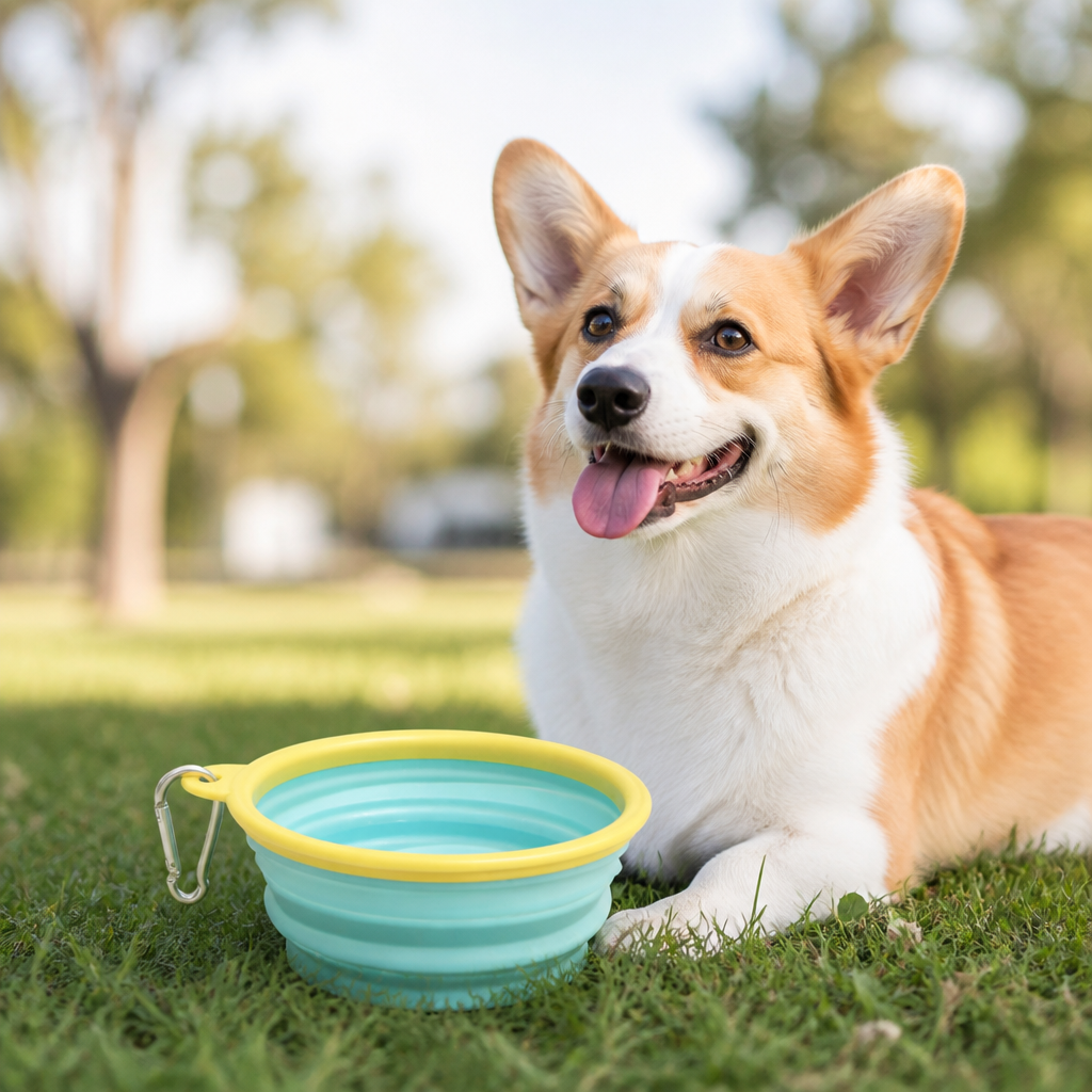 Ortekor Portable Collapsible Silicone Pet Bowl (Leash Clip)